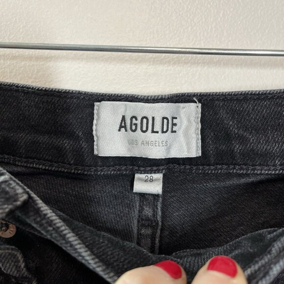 Agolde Riley High Rise Straight Crop Jeans in Panoramic Washed Black Size 28 - Picture 5 of 11